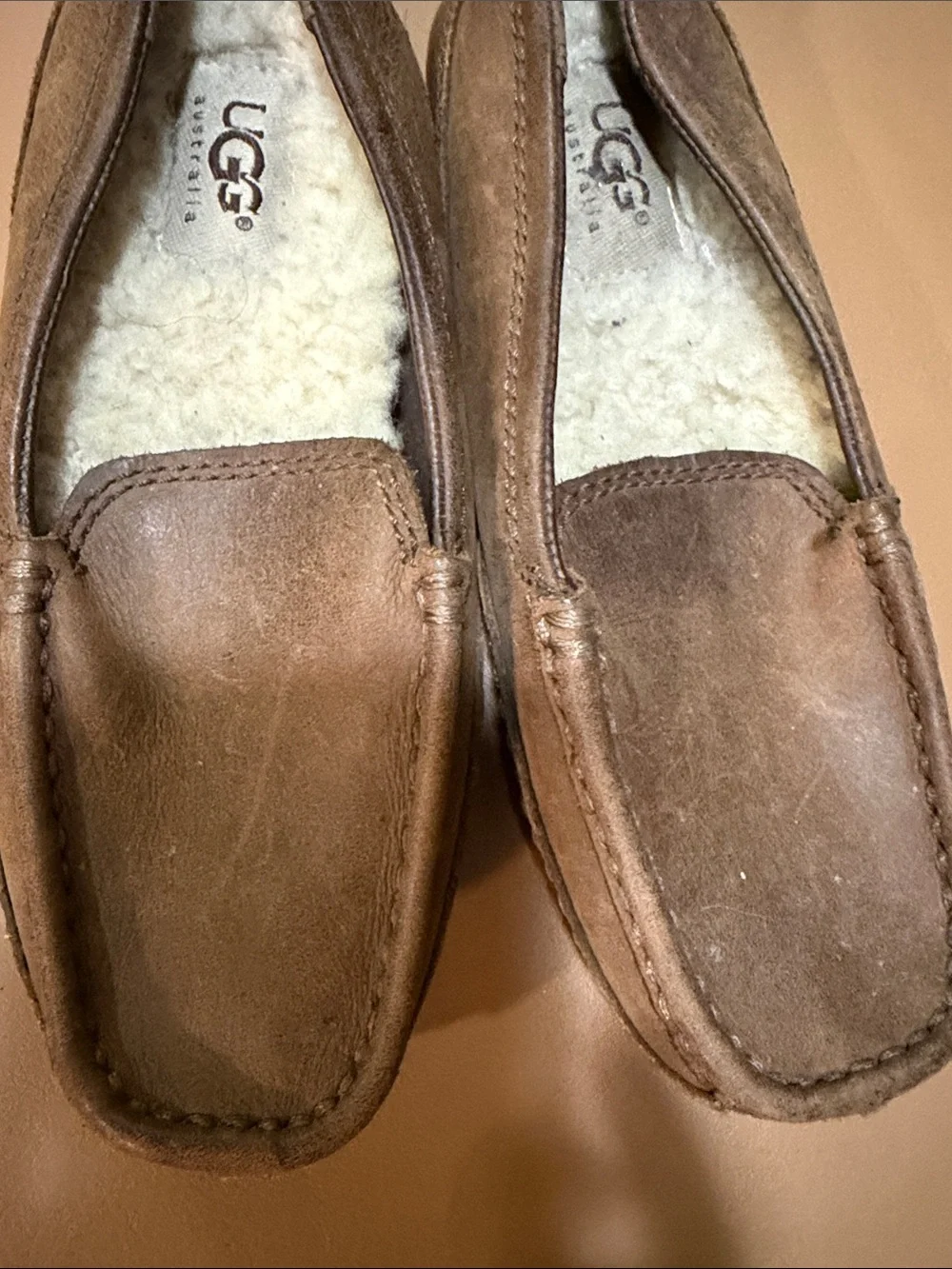 UGG Kid’s Chestnut Suede Slip-On Moccasins with Shearling